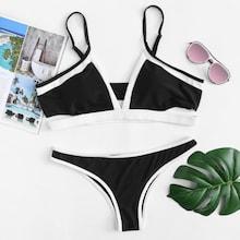 Romwe Plus Contrast Trim Bikini Set