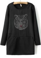 Romwe Tiger Head Print Pockets Loose Dress