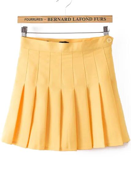 Romwe With Button Pleated Yellow Skirt