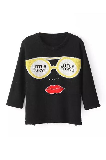 Romwe Cool Sunglasses Knitted Loose Jumper
