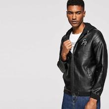 Romwe Men Letter Embroidery Hooded Pu Jacket