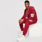 Romwe Guys Pocket Front Striped Hoodie And Sweatpants Set