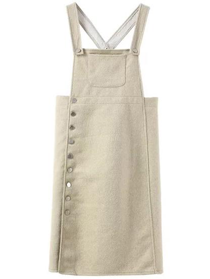 Romwe Pinafore Khaki Dress With Single Breasted