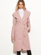 Romwe Pink Oversized Shawl Collar Wrap Coat