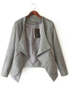 Romwe Zipper Pockets Crop Grey Jacket