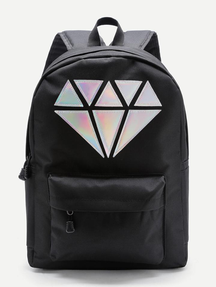 Romwe Metallic Diamond Patch Pocket Front Backpack