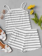 Romwe Striped Ribbed Cami With Shorts