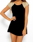 Romwe Black Raglan Contrast Short Sleeve Colorblock Slim Dress