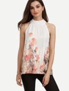 Romwe Multicolor Floral Mock Neck Tank Top