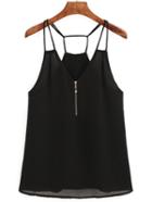 Romwe Spaghetti Strap Chiffon Cami Top With Zipper