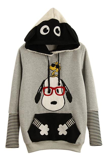 Romwe Cute Dog Print Drawstring Casual Hoodie