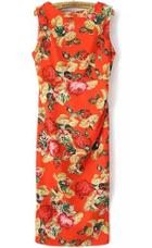 Romwe Orange Sleeveless Floral Long Dress
