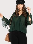 Romwe High Low Tie Sleeve Draped Wrap Top