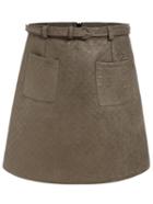 Romwe Pockets Belt A-line Army Green Skirt