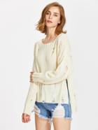 Romwe Slit Stepped Hem Destroyed Jumper
