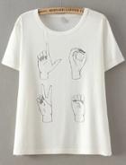 Romwe White Short Sleeve Hand Print Loose T-shirt
