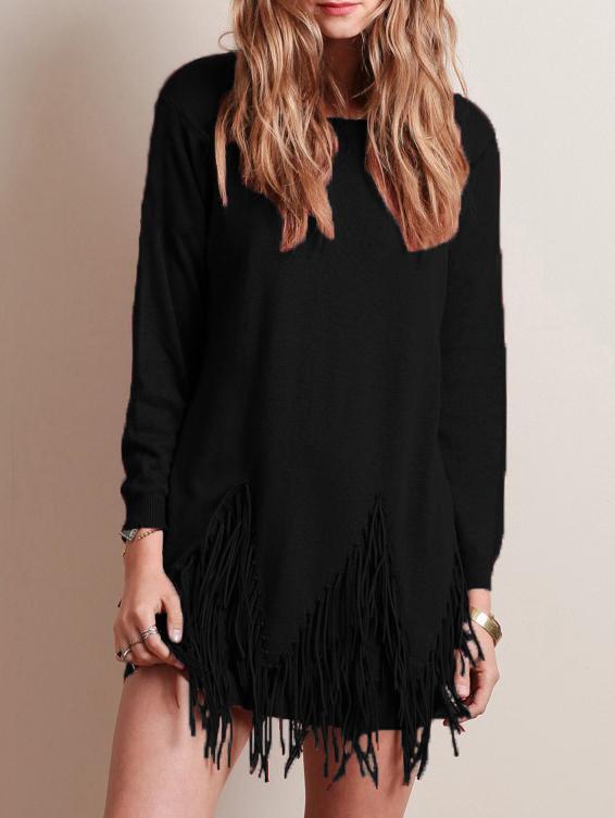 Romwe Long Sleeve Tassel Sweater Dress