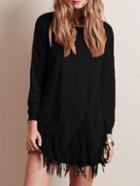 Romwe Long Sleeve Tassel Sweater Dress