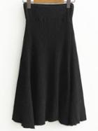 Romwe Black Elastic Waist Knit Midi Skirt