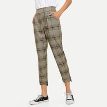 Romwe Elastic Waist Checked Pants