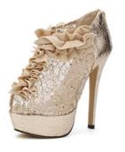 Romwe Gold Hollow Embroidered High Heel Shoes