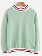 Romwe Green Contrast Striped Trim Sweatshirt