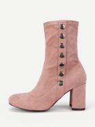 Romwe Side Button Block Heeled Ankle Boots