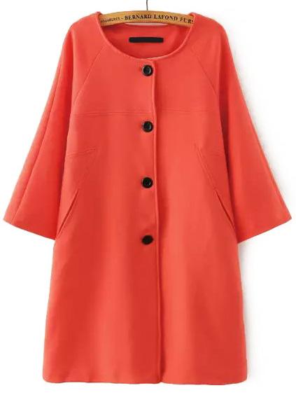 Romwe Round Neck Single-breasted Orange Coat