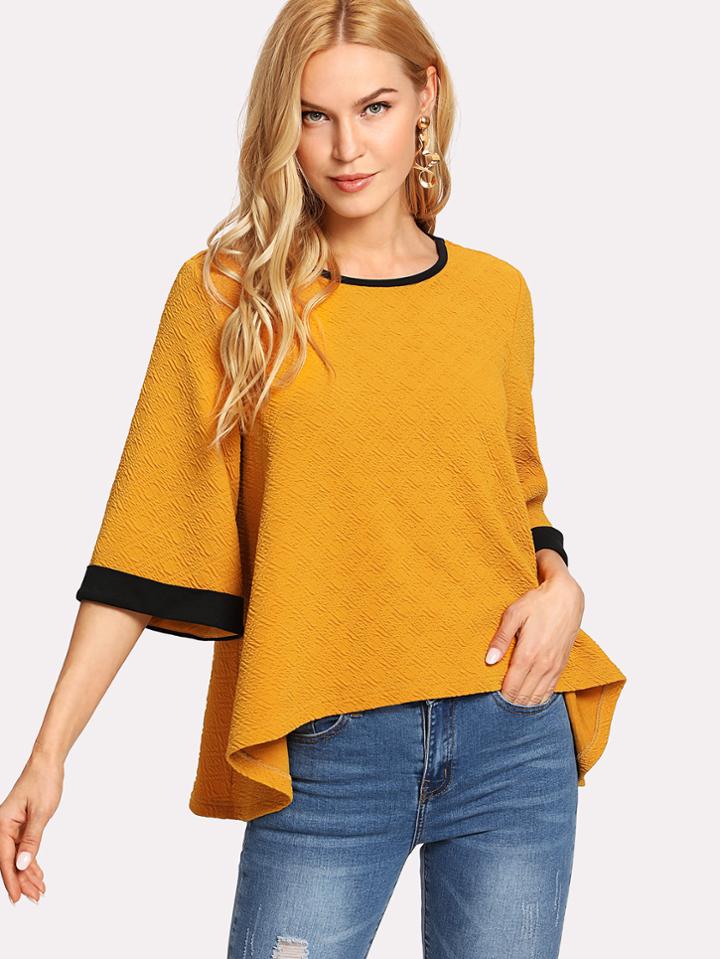 Romwe Contrast Binding Textured Tee