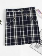 Romwe Zip Detail Checked Skirt