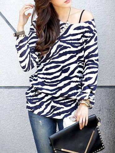 Romwe Zebra Print Long Sleeve T-shirt