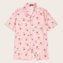 Romwe Guys Notched Collar All Print Shirt