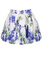 Romwe Floral Print In White Pleated Mini Skirt