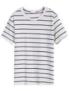 Romwe Striped Slim White T-shirt