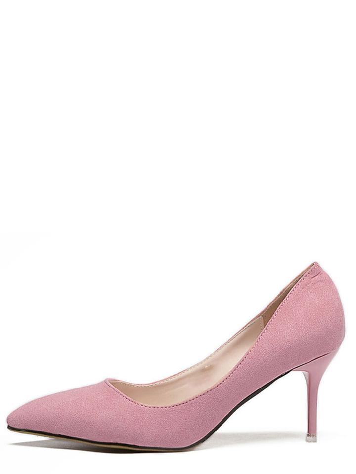 Romwe Pink Faux Suede Pointed Toe Stiletto Heels