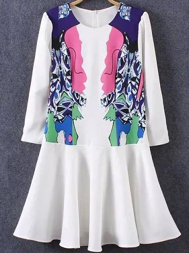 Romwe With Zipper Abstract Print Pleated Dress