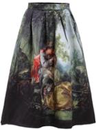 Romwe Black Forest Print Flare Skirt