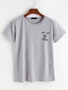 Romwe Grey Eyelashes And Letter Print T-shirt