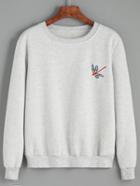 Romwe Round Neck Dragonfly Embroidered Sweatshirt
