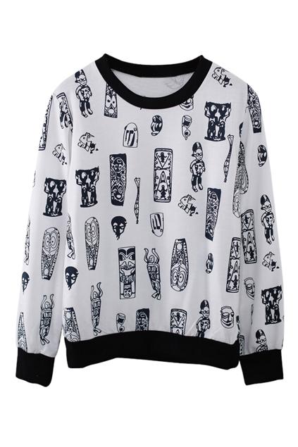 Romwe Cartoon Animal Print White Sweatshirt