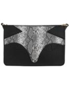 Romwe Faux Crocodile Embrossed Leather Patched Black Shoulder Bag