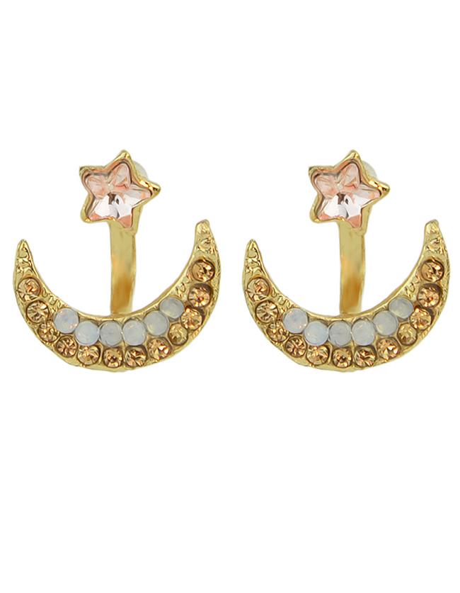 Romwe Fashion Pink Small Rhinestone Star Moon Stud Earrings
