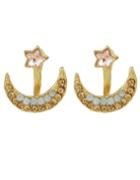 Romwe Fashion Pink Small Rhinestone Star Moon Stud Earrings