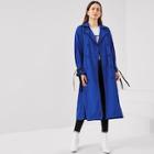 Romwe Contrast Binding Double Breasted Longline Trench Coat