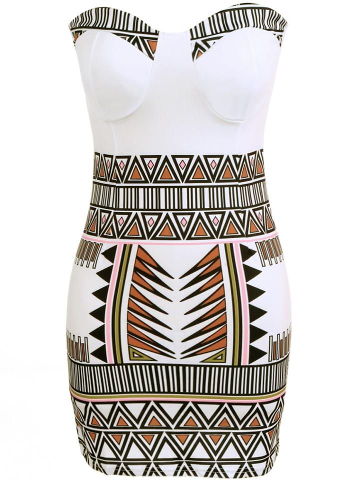 Romwe Geometric Print Bandeau Bodycon Dress
