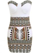 Romwe Geometric Print Bandeau Bodycon Dress
