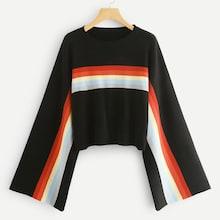 Romwe Bell Sleeve Striped Sweater
