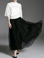 Romwe White Black Contrast Lace Top With Gauze Skirt