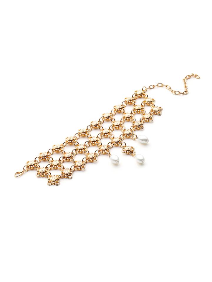 Romwe Faux Pearl Detail Flower Bracelet
