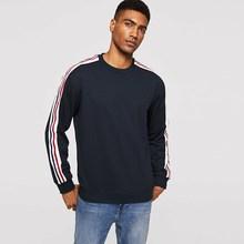 Romwe Men Striped Sleeve Round Neck Pullover